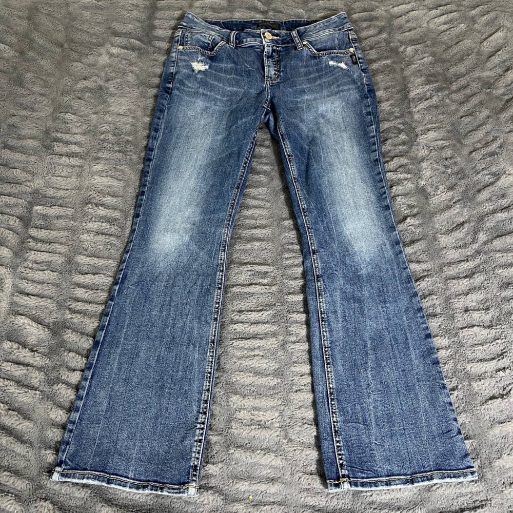 Silver Jeans Elyse Slim Boot Blue Denim Distressed W29 L31 L03601SSX287